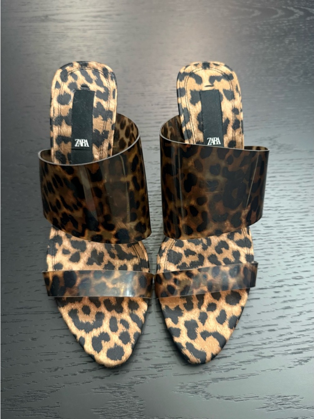 Zara Leopard Print Clear Strap Heels Women block heel size 8